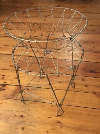 Vintage Laundry Basket Hamper Wire Foldable Metal Round Toys Storage Antique Bin 3