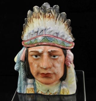Antique German 19th Century Majolica Indian Chief Porcelain Tobacco Jar