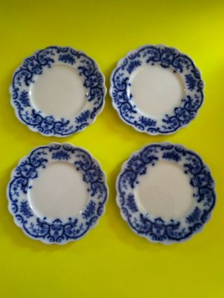 Set Of 4 Antique W.  H.  Grindley & Co.  Flow Blue 6 3/4 Saucers.  Portman Design.