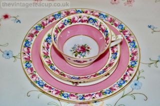 Antique 1920 Paragon Star Pink Rose Gold English Bone China Tea Cup Saucer Plate