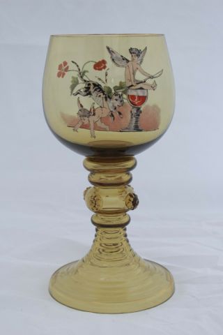 1890s Amber/green Theresienthal Rummer (roemer/römer) Glass Goblet