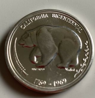 California Bicentennial 1769 - 1969 Silver.  99 fine - 28 grams Coin With Bear 3