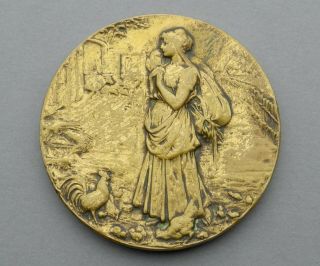 French Medal.  Marianne,  Woman,  Female.  Rabbit,  Duck,  Rooster.  Cow.