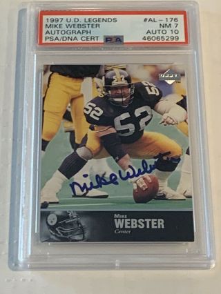 1997 Ud Legends Auto Mike Webster Steelers Psa 7 Auto 10