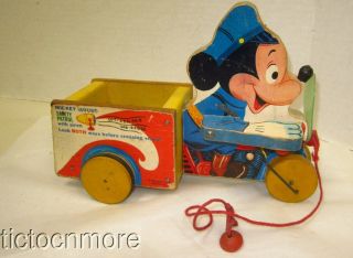 Vintage Fisher Price Wdp Disney Mickey Mouse Safety Patrol Pull Toy 733
