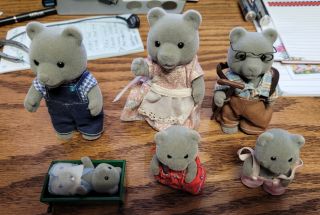 Calico Critters/ Sylvanian Families Vintage Evergreen Bear Family Of 6 - Ernest