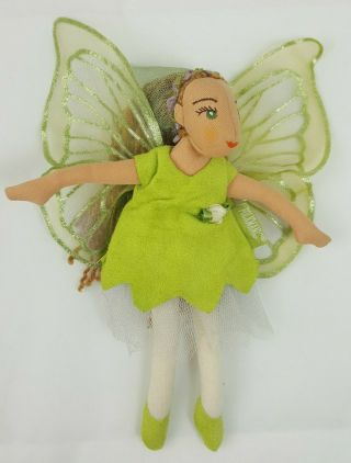 Folkmanis Spring Fairy Finger Puppet Green Wings Green Dress 8 " Plush