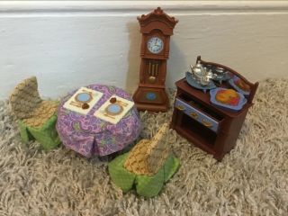 Fisher - Price Loving Family Dining Room Dollhouse Set Buffet Clock Table 2005