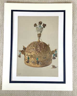 1897 Antique Print Indian Royal Jewels Crown King Maharaja Of Delhi India Raj
