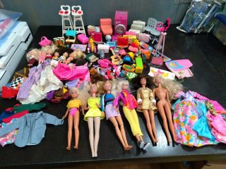 Vintage Barbie And Friends With Clothes Accessories Furniture Music Sports Etc.