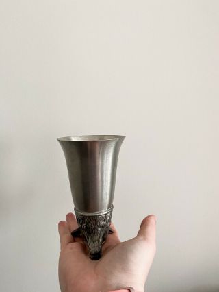 Woodbury Vintage Antique Pewter Stirrup Cup Goblet Chalice Fox