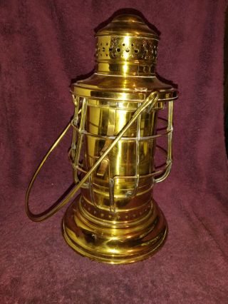 National Metal Spinning & Stamping Co.  Vintage Nautical Brass Deck Lantern W/ Cu