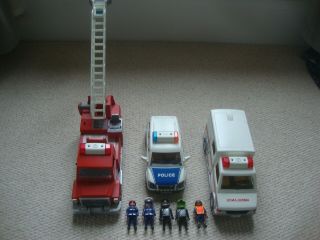 Playmobil Vehicle Bundle - Ambulance,  Police Car,  Fire Engine Plus Figures