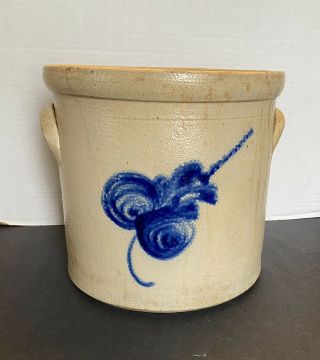 Antique 3 Gallon Pottery Glazed Stoneware Blue Cobalt Decorated Crock