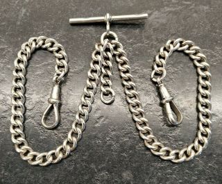 Antique Silver Curb Link Double Albert Pocket Watch Chain,  By H.  P.