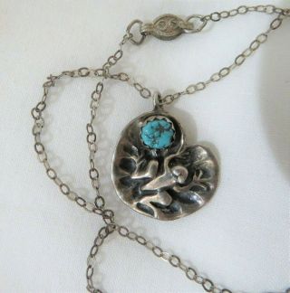 Vintage/antique Sterling Silver Turquoise Frog Necklace