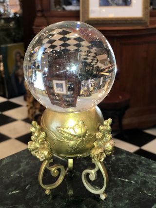 Antique French Bronze Petite Pedestal Crystal Ball Oracle Paranormal