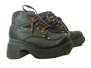 Vintage 90s Platform Leather Biker Boots