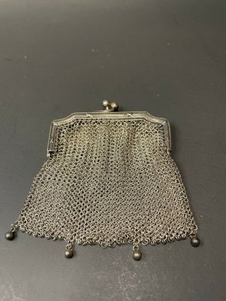 Art Deco Small Silver Repousse Frame Chain Mail Chatelain Coin Purse Kiss Latch 3