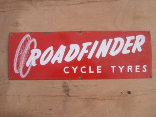 Old Vintage Antique Enamel Shop Sign Cycles Bicycles Tires Tyres Roadfinder 3