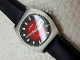 Vintage Helvetia Cal.  2789 Eta Automatic Wrist Watch Men’s Xrare Date Red Dial