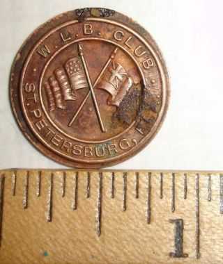 Old Antique St.  Petersburg Fl American & British Flags Wlb W.  L.  B Club Coin Token
