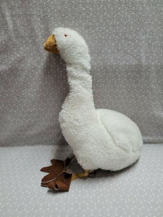 Vintage Handmade White Duck Goose Plush Hand Stick Rod Puppet 12 "