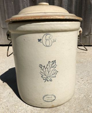 Antique Western Stoneware Co.  6 Gallon Crock With Bail Handles & Top Monmouth,  Il