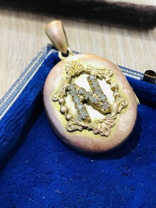 Antique Victorian Mourning Locket Rolled Gold Locket & Diamond Paste Rare 1890s