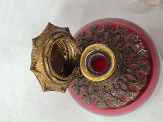 Antique French 19th Century ruby red scent bottle gilded collar hinged top Paris 3