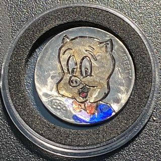 Hand Engraved Homer Nickel Coin (1936 Buffalo Nickel) Porky Pig