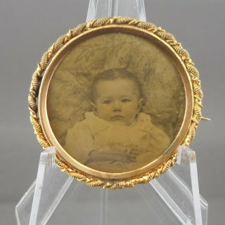 Antique Rolled Gold Mourning Brooch Post Mortem Memorial Pin Photograph Of Baby