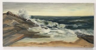 Vintage Oil Painting Seascape Ocean Nautical Signed Germaine Cayron 30” X 15