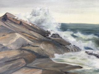 Vintage Oil Painting Seascape Ocean Nautical Signed Germaine Cayron 30” X 15 3