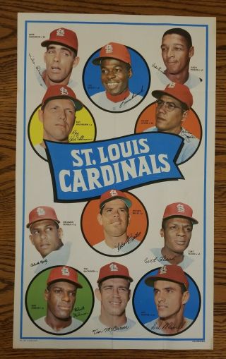 1969 Topps Team Poster St.  Louis Cardinals 18 Lou Brock,  Bob Gibson,  Curt Flood