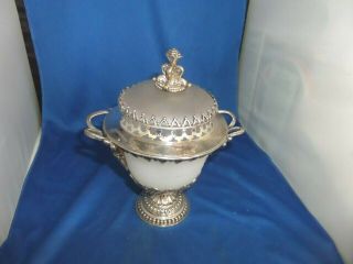 Lovely Victorian Lidded Strawberry Dish C.  1870 Silver Plated & Frosted Glass