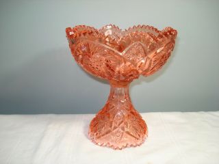 Antique Victorian Eapg Pressed Pattern Glass Rose Color Compote Sawtooth Hearts