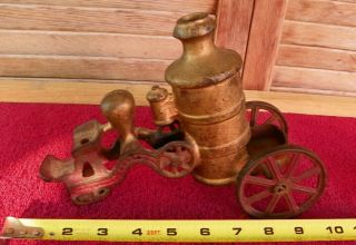Antique 9 Inch Cast Iron Horse Drawn Fire Engine Steam Pumper Wagon Toy Estate