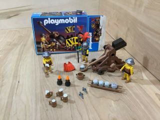 Vintage Geobra Playmobil 3653 Medieval Knights With Catapult And Box