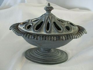 Antique Green Painted Heavy Cast Iron Incense Burner Marked Minuette Victorian