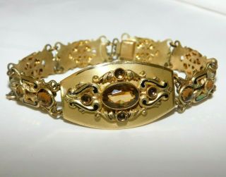 Rare Antique Victorian 14ct Rolled Gold / Gf Citrine Paste Black Enamel Bracelet