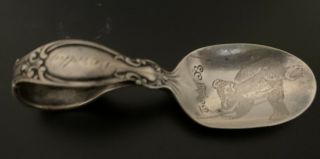 Antique Sterling Silver Curved Handle Baby Spoon Teddy B