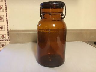 Antique Amber Putman Mason Jar Canning Bail Top 184