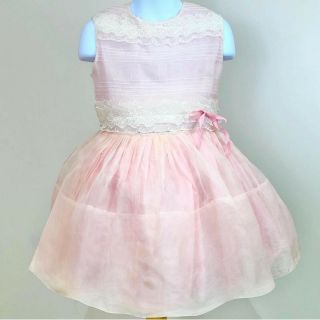 Vtg Baby Girl Toddler Dress Pink Ruffles Lace Sheer Nylon Party Pageant 5 Flaws