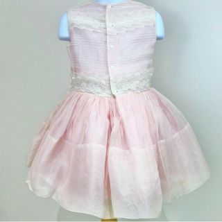 VTG Baby Girl Toddler Dress Pink Ruffles Lace Sheer Nylon Party Pageant 5 FLAWS 2