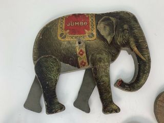 Antique Toy Jumbo Elephant Early 1900s Tin Litho Parts Vintage Pull Toy Rare