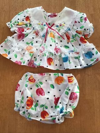 Infant Girl’s Floral Tulip Vintage Dress & Bloomer Set,  Cradle Togs,  Sz.  0 - 6 M,  Euc