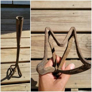 Antique 15 " Vintage Western Bar Lazy M Branding Iron Wrought - Iron Candle Holder