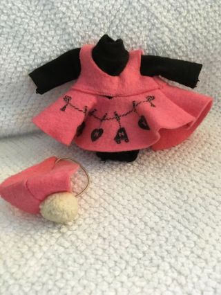Vintage Vogue Ginny Doll Skating Outfit,  Pink Felt Skirt Hat Black Turtleneck