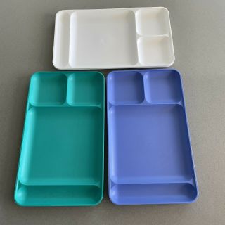Retro Vintage Tupperware Set Of 3 Divided Serving Trays White Green Blue Plates